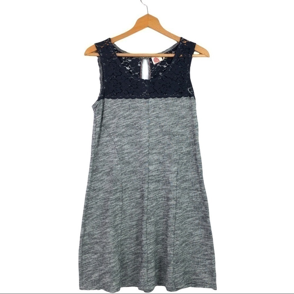 Anthro. Lilka - Esme Dress  Marled Grey w/ Navy Lace - Small